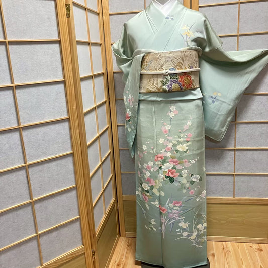 7166# Japanese Kimono Vintage Womens Silk Fabric Robe Kimono only sold
