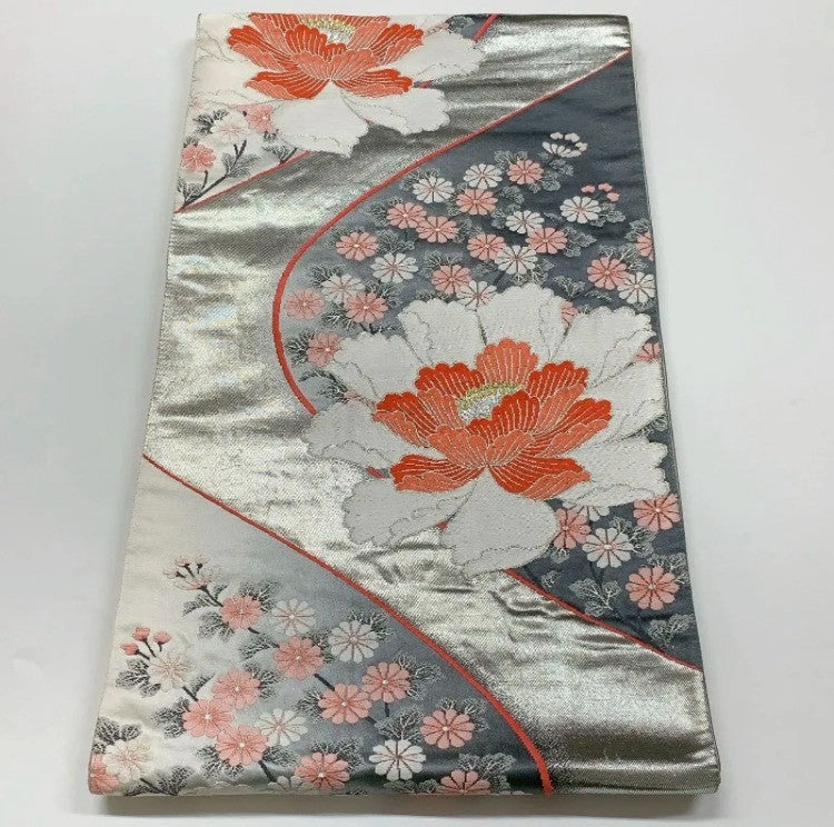 7123# Japanese Vintage Furisode Kimono Obi Obijime Obiage 4-Piece Set Silk Robe