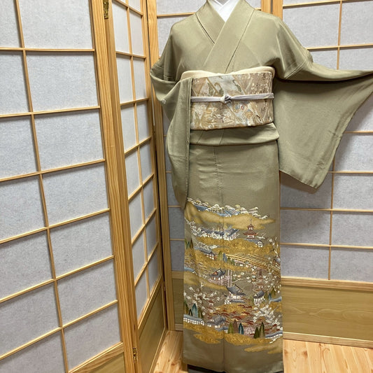 7114# Japanese Tomesode Kimono Vintage Womens Silk Fabric Robe Kimono only sold