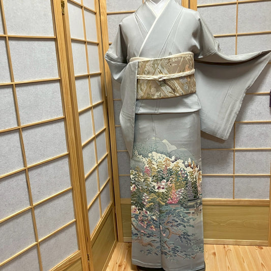 7129# Japanese Tomesode Kimono Vintage Womens Silk Fabric Robe Kimono only sold