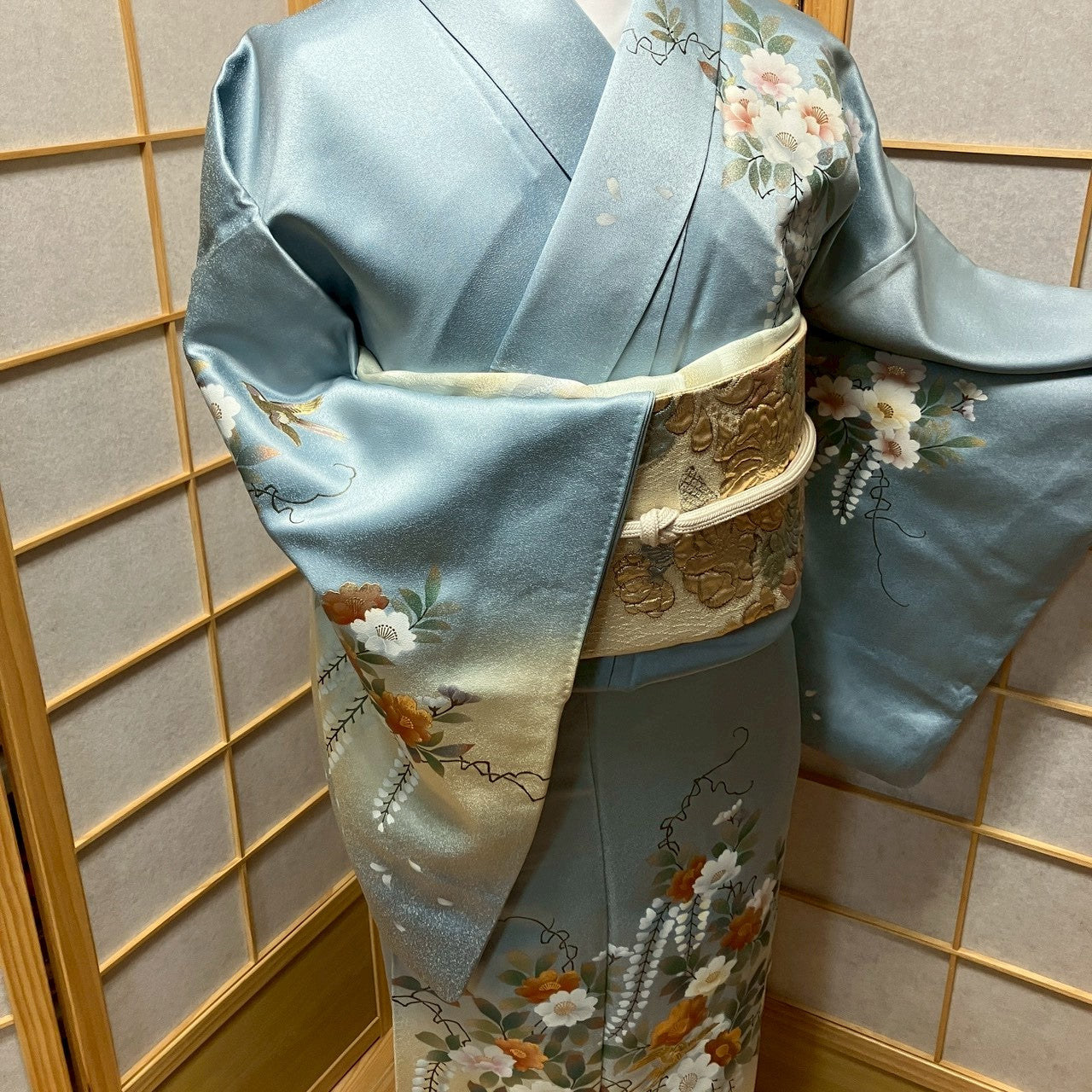 7131# Japanese Kimono Vintage Womens Silk Fabric Robe Kimono only sold
