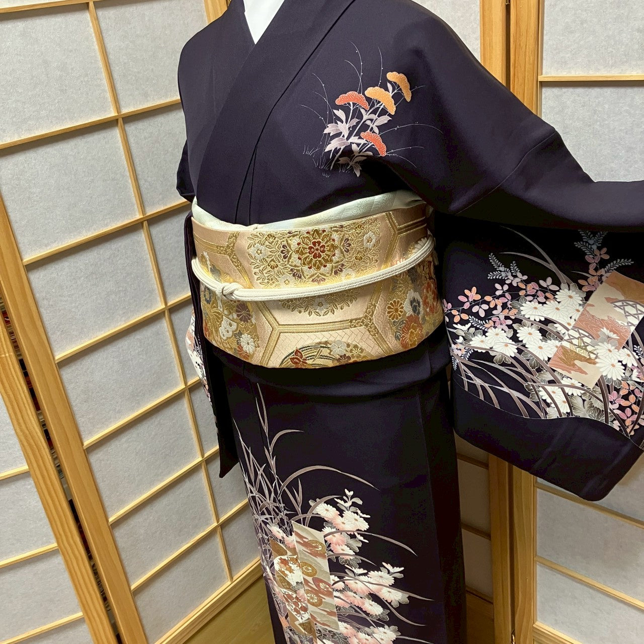 7132# Japanese Kimono Vintage Womens Silk Fabric Robe Kimono only sold