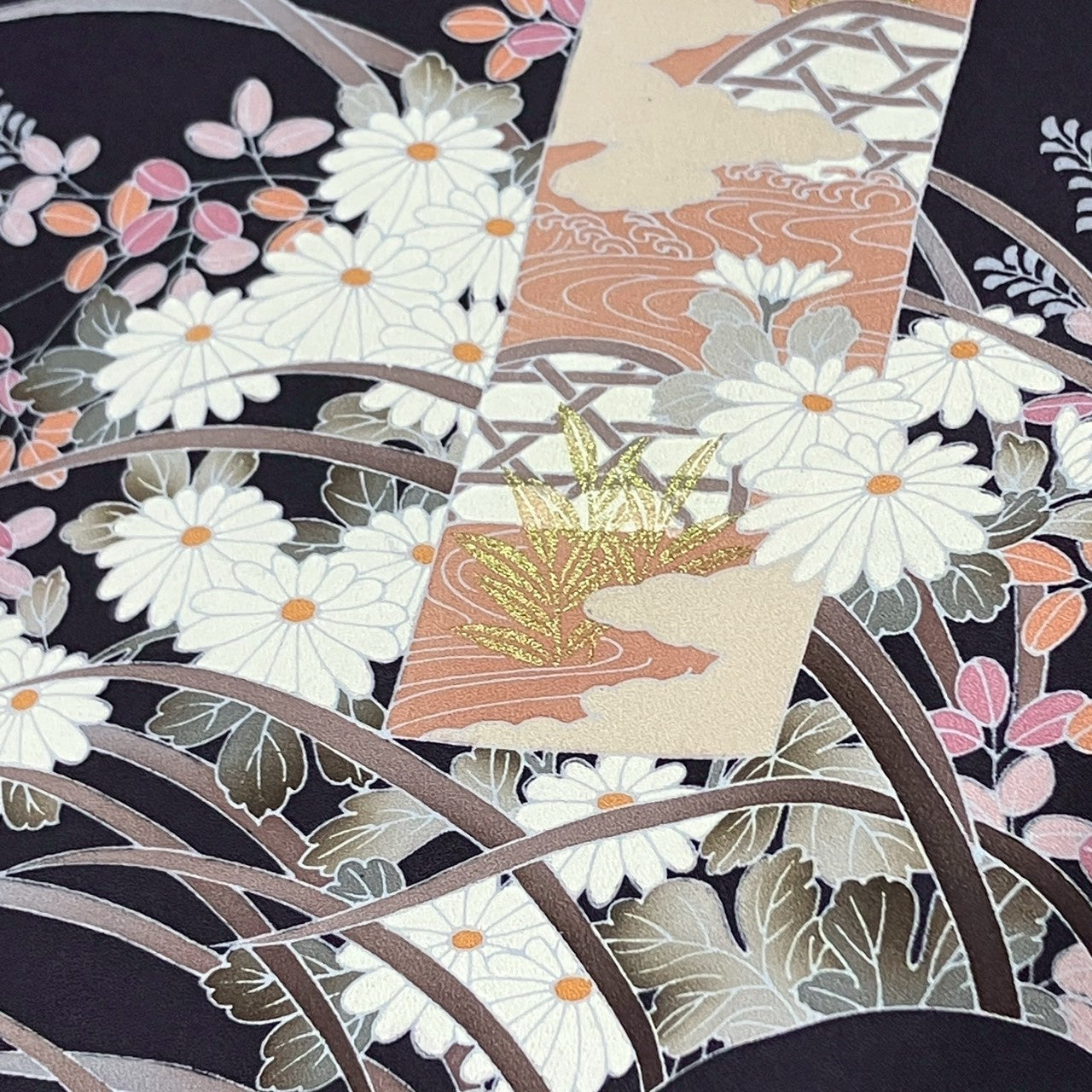 7132# Japanese Kimono Vintage Womens Silk Fabric Robe Kimono only sold