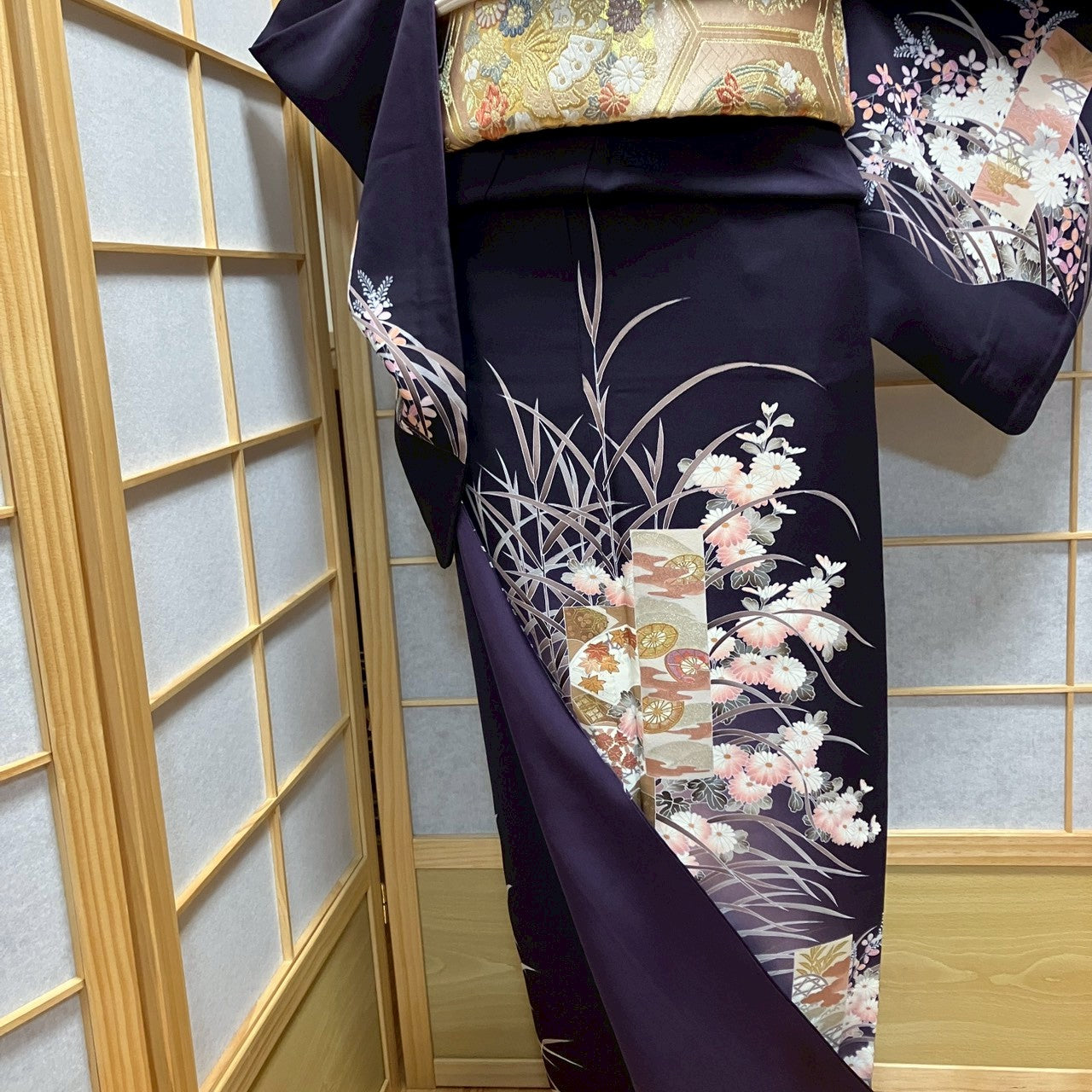7132# Japanese Kimono Vintage Womens Silk Fabric Robe Kimono only sold