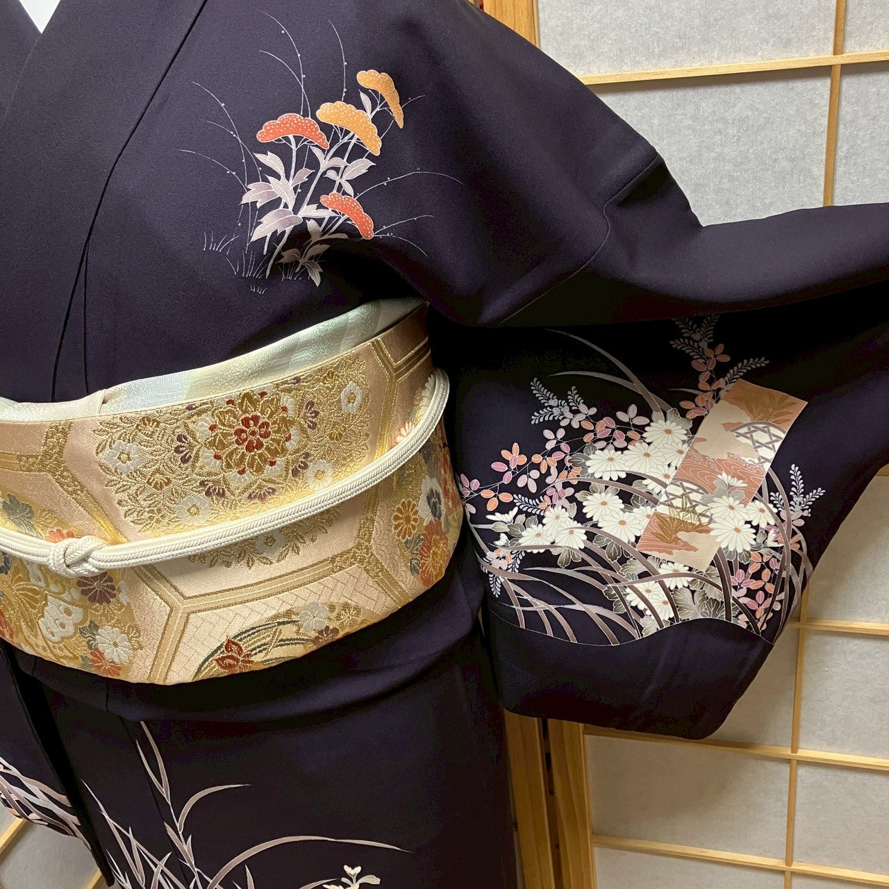 7132# Japanese Kimono Vintage Womens Silk Fabric Robe Kimono only sold