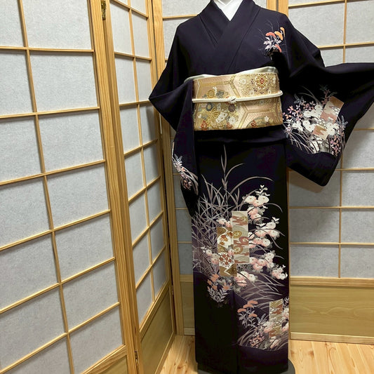 7132# Japanese Kimono Vintage Womens Silk Fabric Robe Kimono only sold