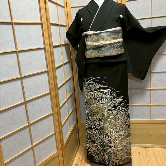 7133# Japanese Tomesode Kimono Vintage Womens Silk Fabric Robe Kimono only sold