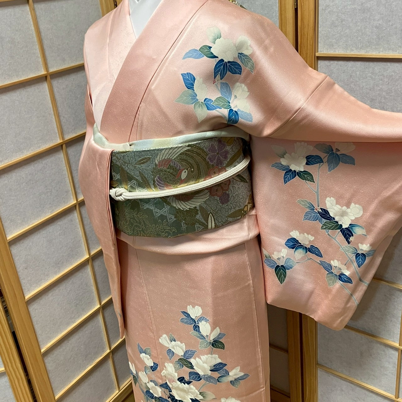 7120# Japanese Kimono Vintage Womens Silk Fabric Robe Kimono only sold Pink