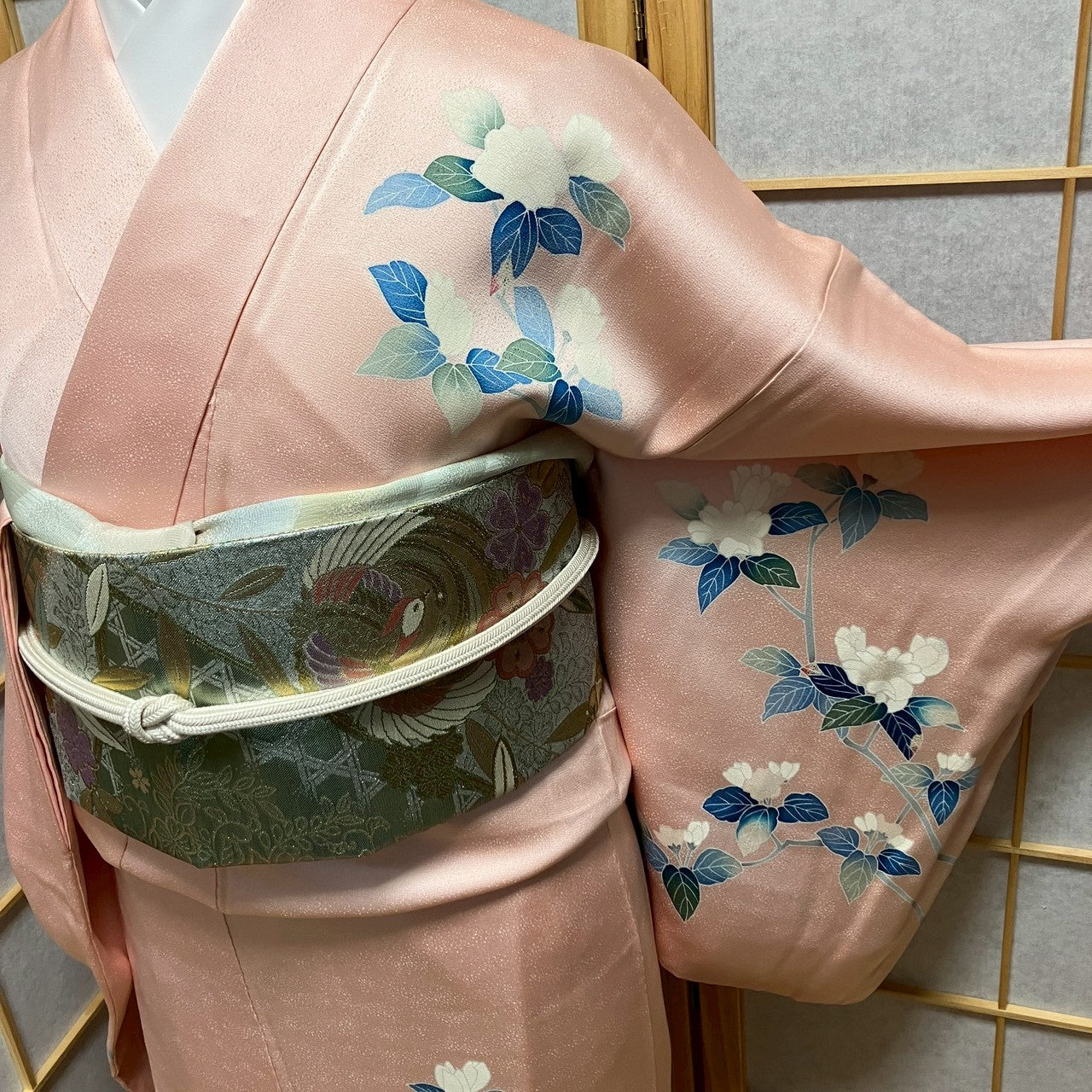 7120# Japanese Kimono Vintage Womens Silk Fabric Robe Kimono only sold Pink