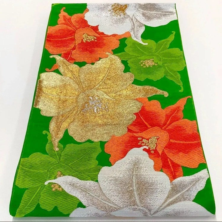 7122# Japanese Vintage Furisode Kimono Obi Obijime Obiage 4-Piece Set Silk Robe