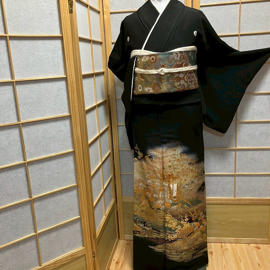 7137# Japanese Tomesode Kimono Vintage Womens Silk Fabric Robe Kimono only sold