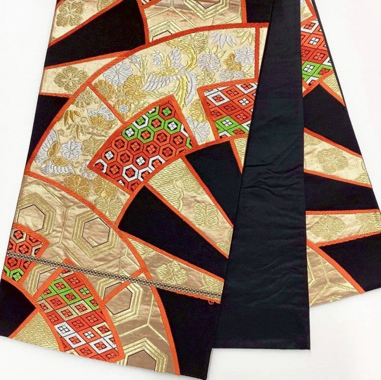 7142# Japanese Vintage Furisode Kimono Obi Obijime Obiage 4-Piece Set Silk Robe