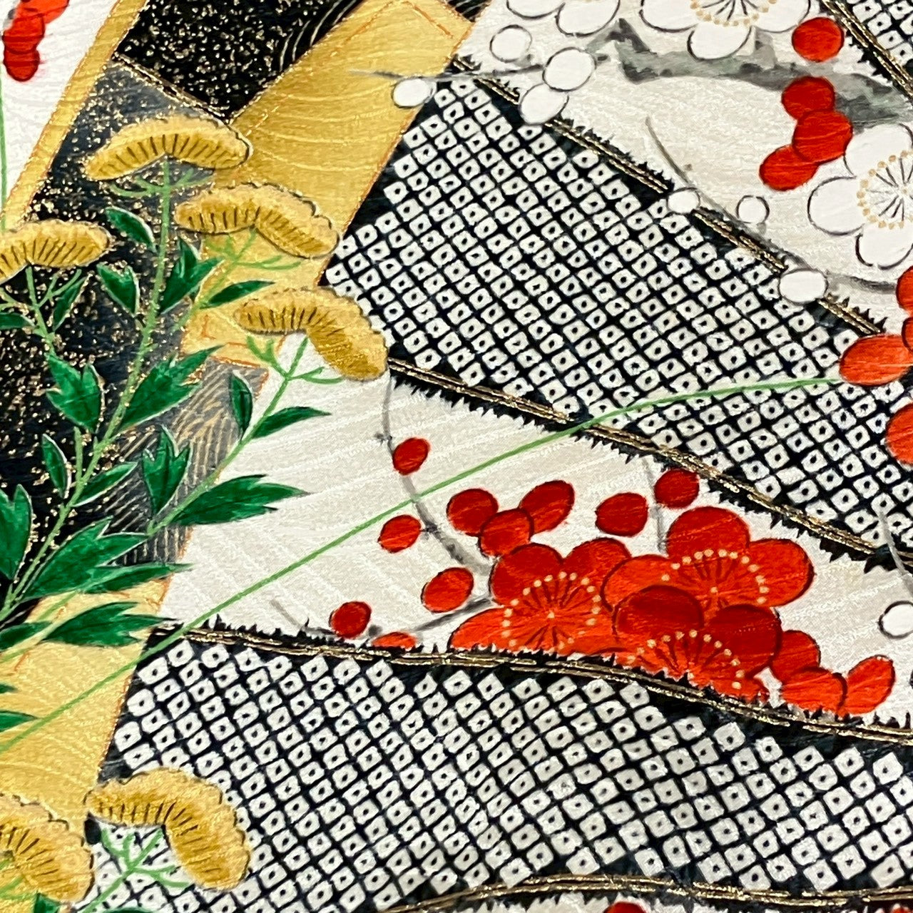 7142# Japanese Vintage Furisode Kimono Obi Obijime Obiage 4-Piece Set Silk Robe