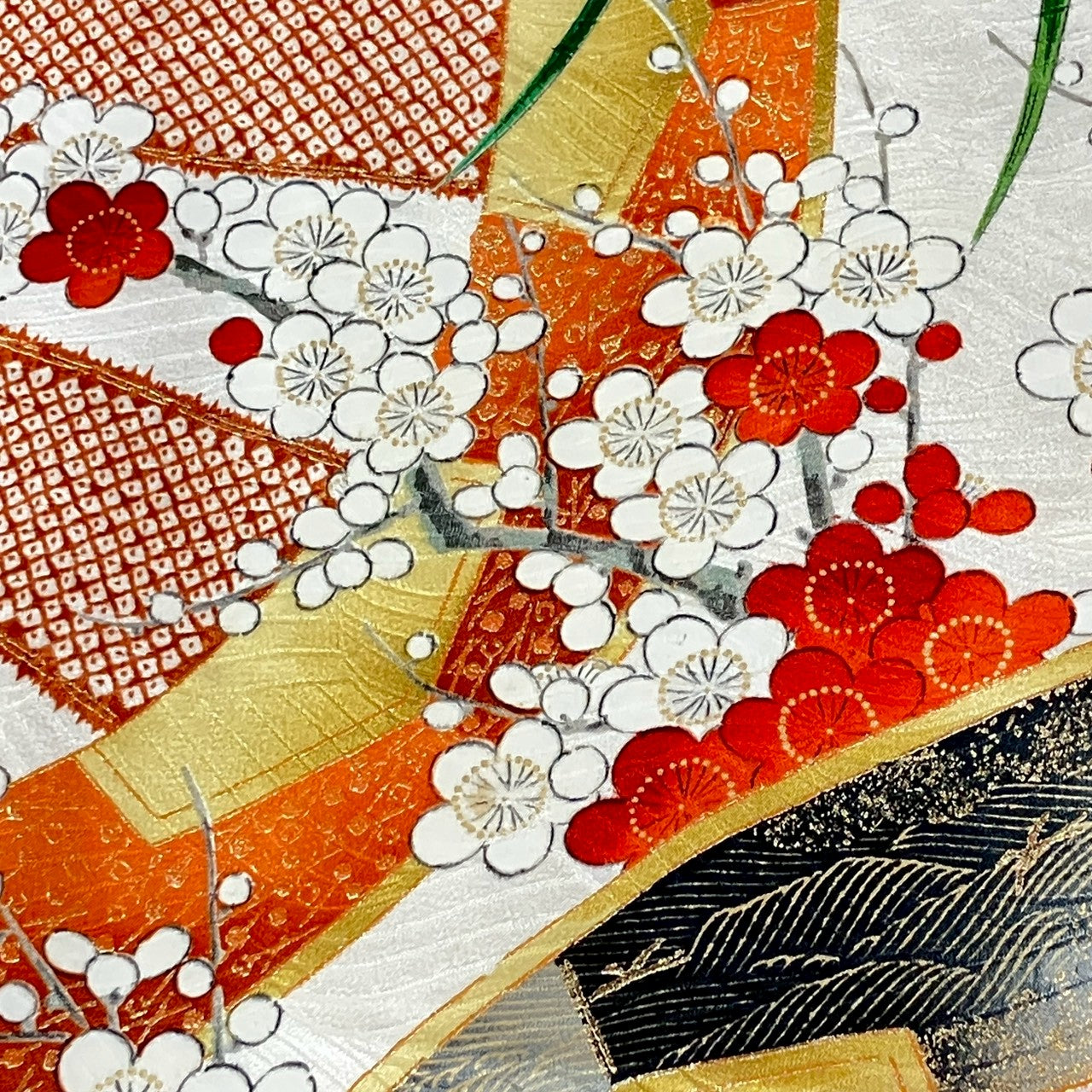 7142# Japanese Vintage Furisode Kimono Obi Obijime Obiage 4-Piece Set Silk Robe