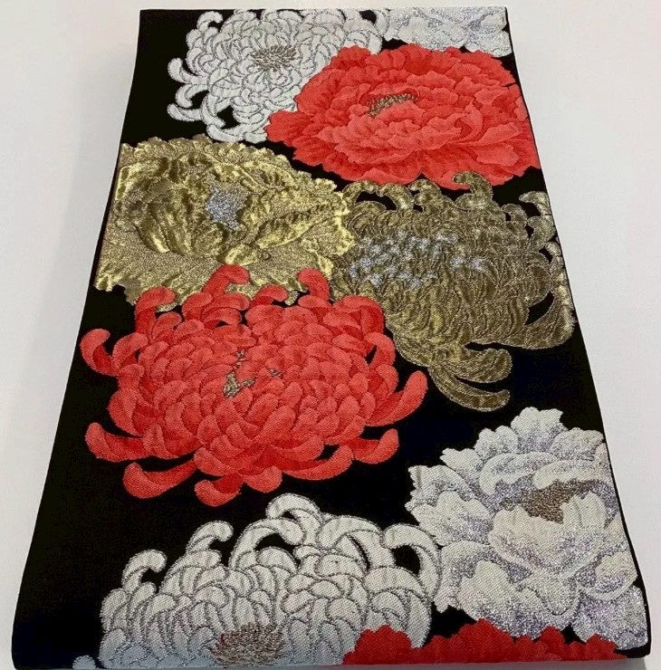 7143# Japanese Vintage Furisode Kimono Obi Obijime Obiage 4-Piece Set Silk Robe