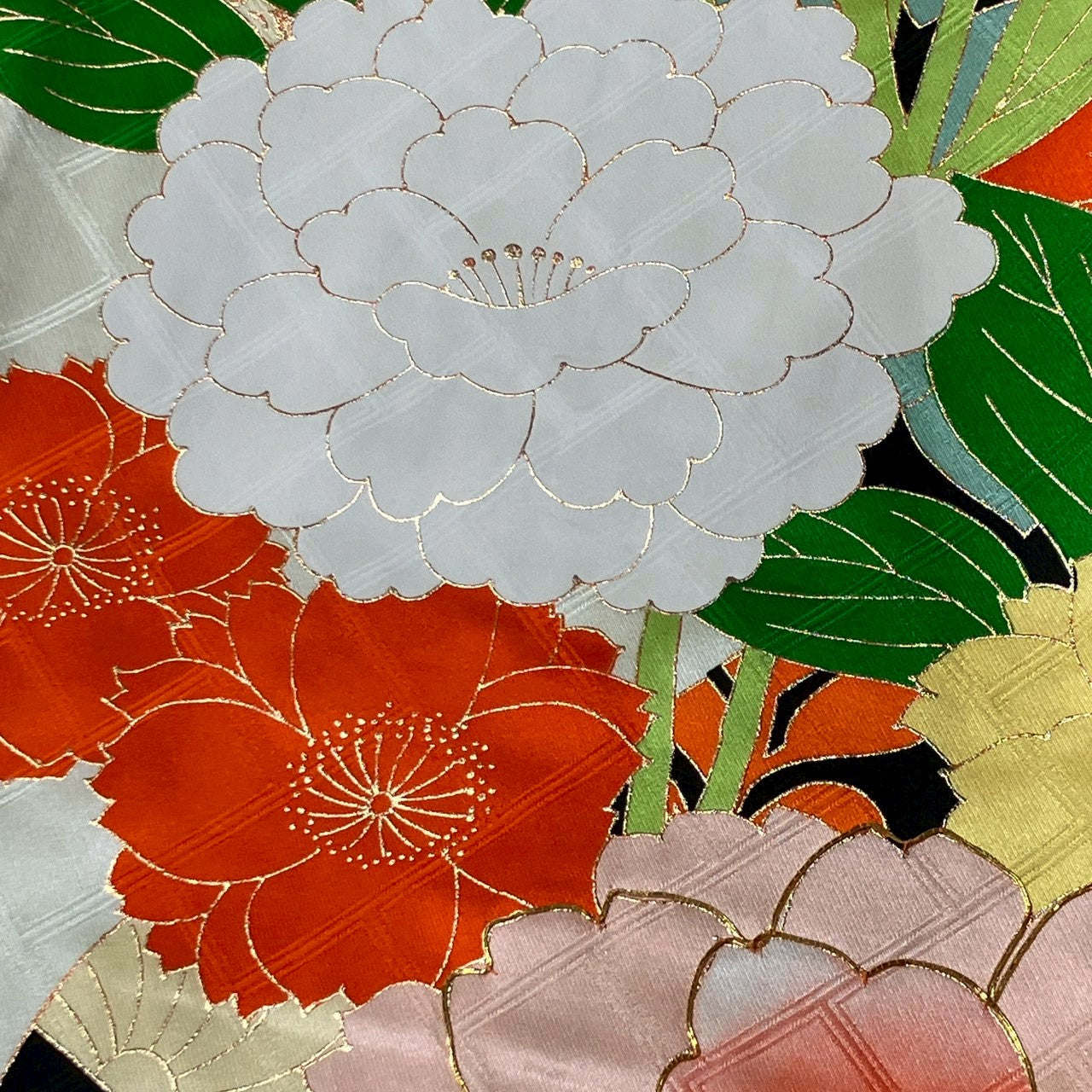 7143# Japanese Vintage Furisode Kimono Obi Obijime Obiage 4-Piece Set Silk Robe