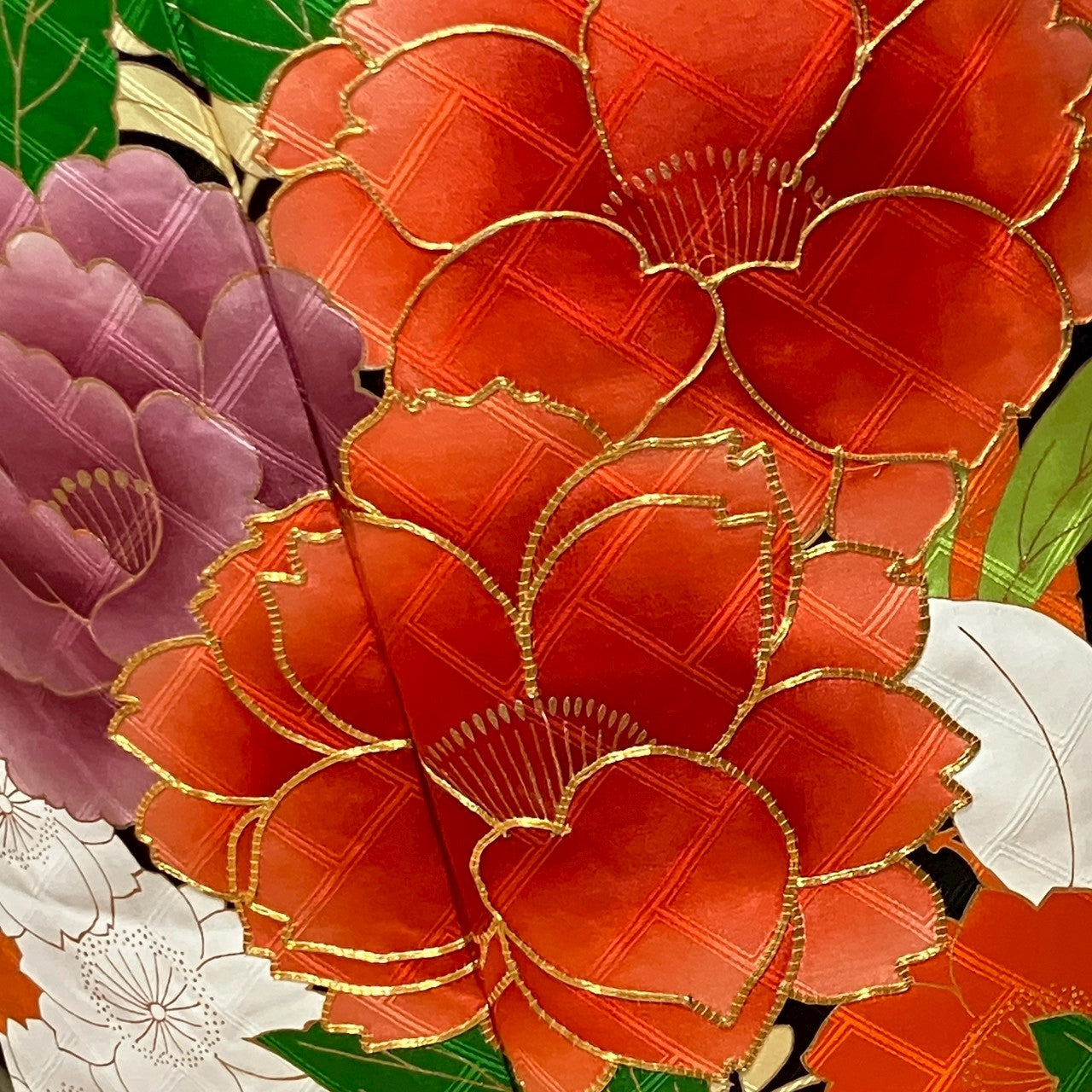 7143# Japanese Vintage Furisode Kimono Obi Obijime Obiage 4-Piece Set Silk Robe