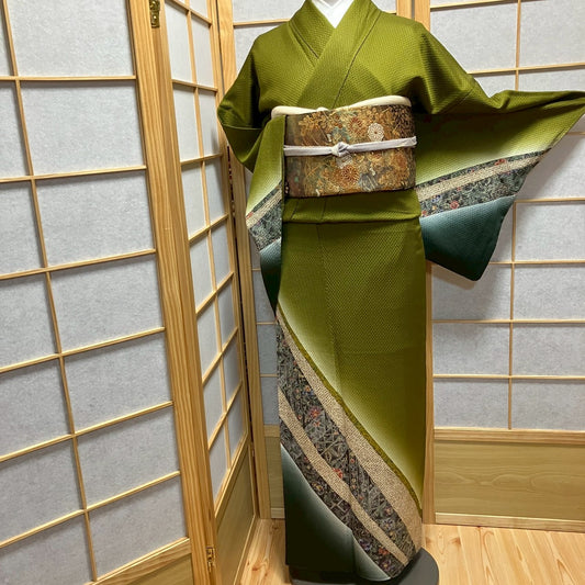 7145# Japanese Kimono Vintage Womens Silk Fabric Robe Kimono only sold Shibori