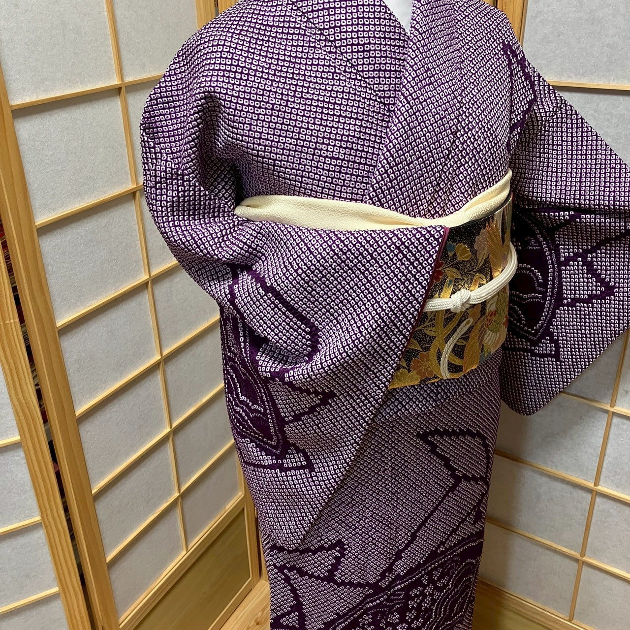 7161# Japanese Kimono Vintage Womens Silk Fabric Robe Kimono only sold Shibori