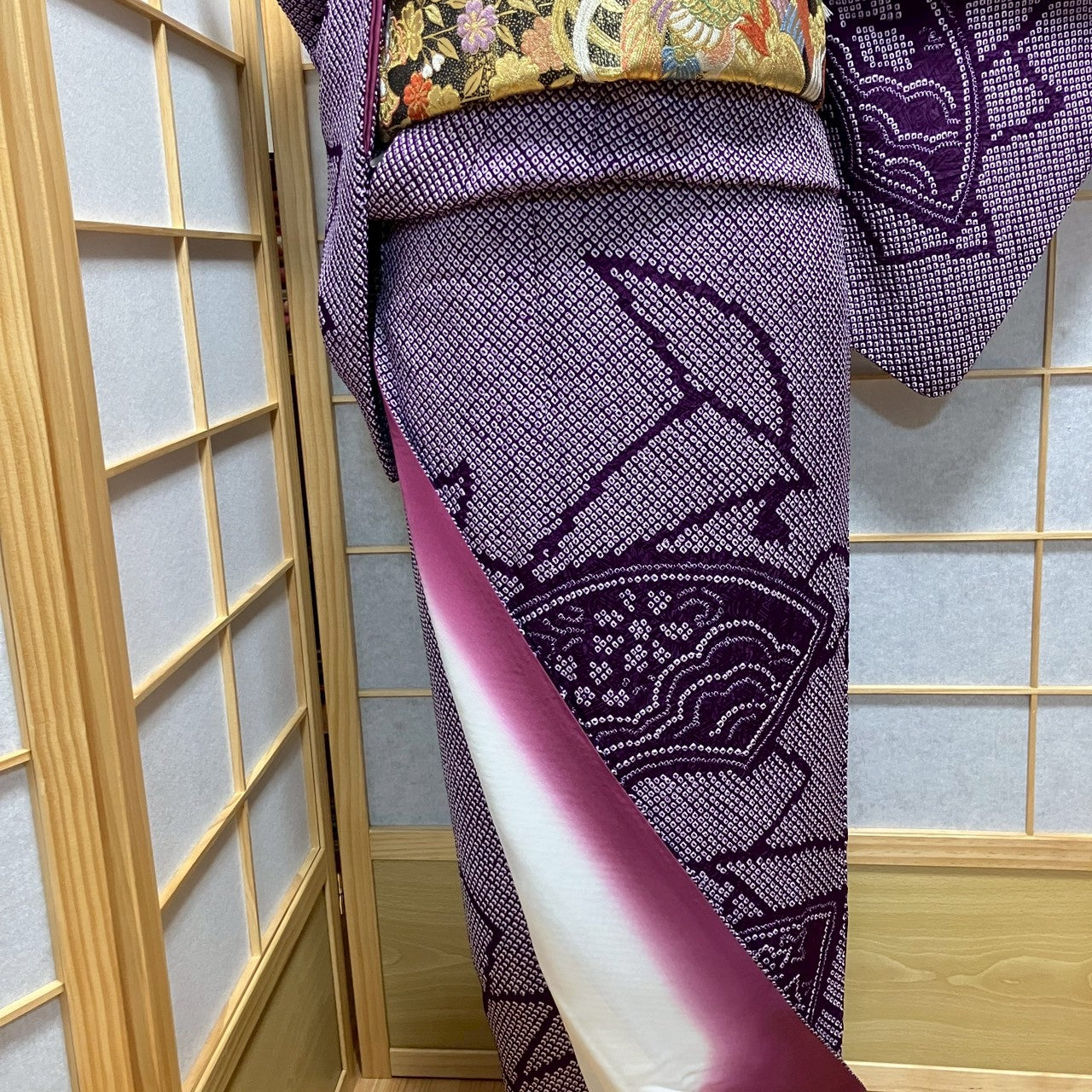 7161# Japanese Kimono Vintage Womens Silk Fabric Robe Kimono only sold Shibori