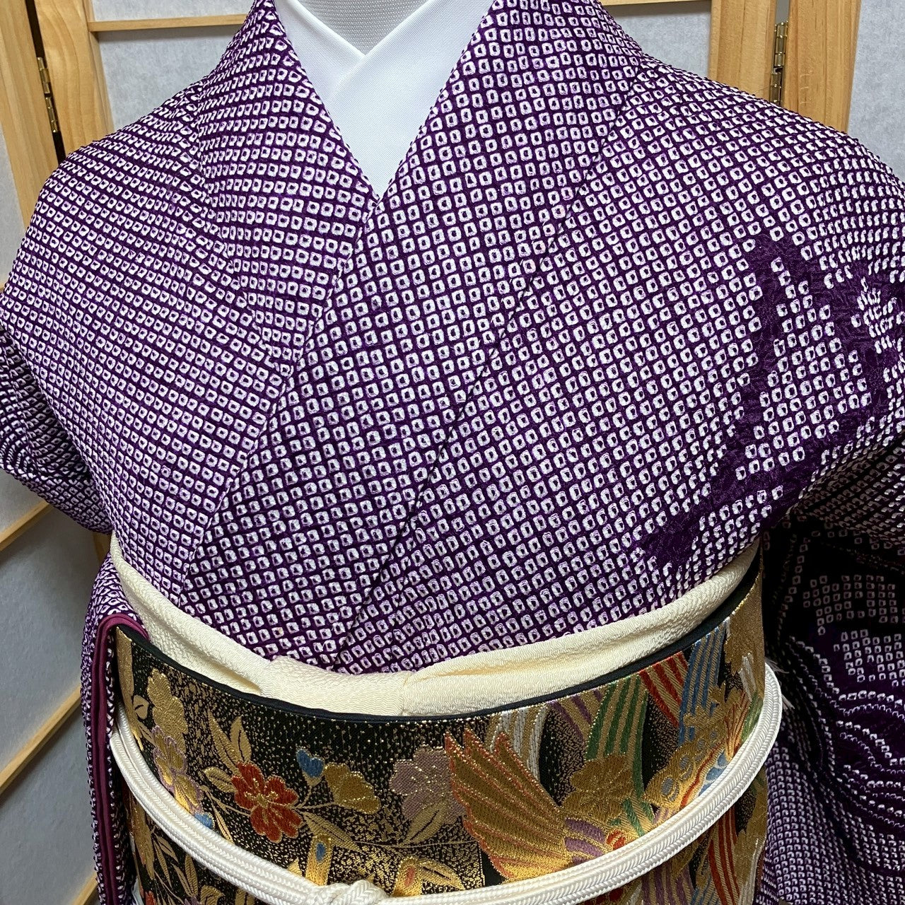 7161# Japanese Kimono Vintage Womens Silk Fabric Robe Kimono only sold Shibori