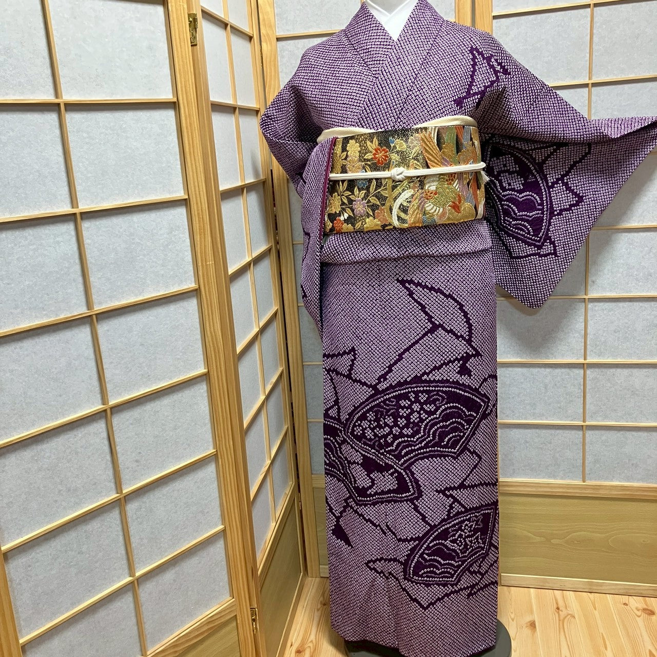7161# Japanese Kimono Vintage Womens Silk Fabric Robe Kimono only sold Shibori