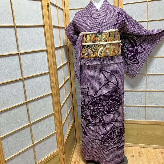 7161# Japanese Kimono Vintage Womens Silk Fabric Robe Kimono only sold Shibori