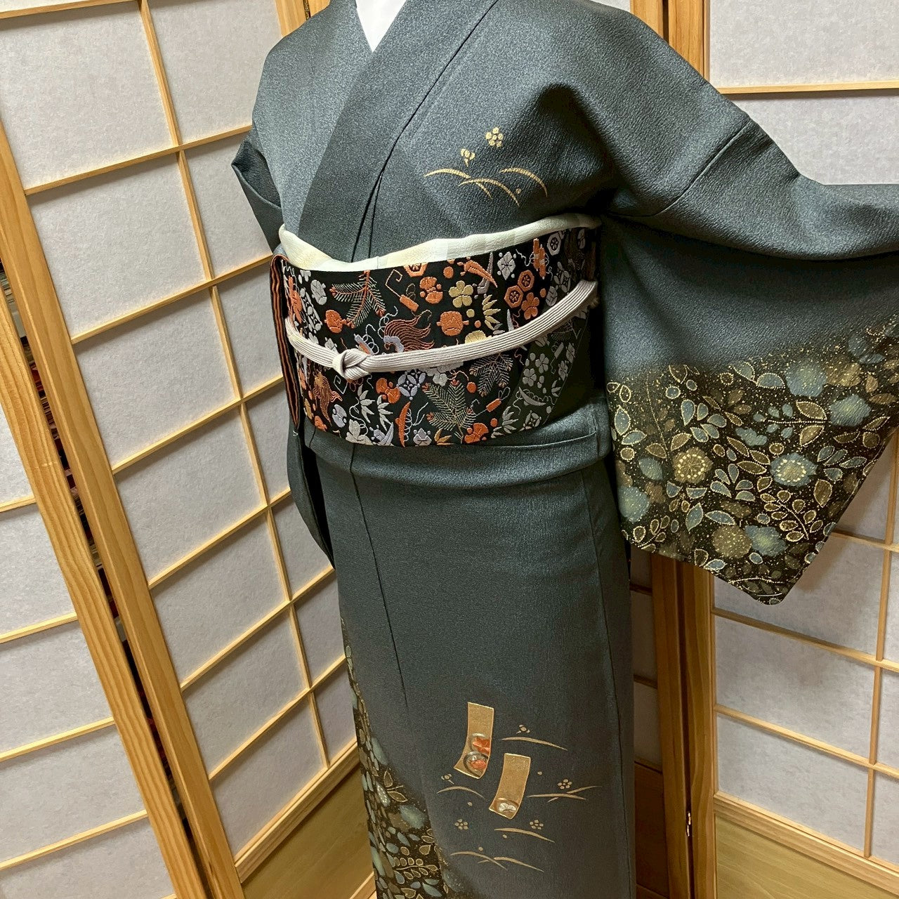 7162# Japanese Kimono Vintage Womens Silk Fabric Robe Kimono only sold