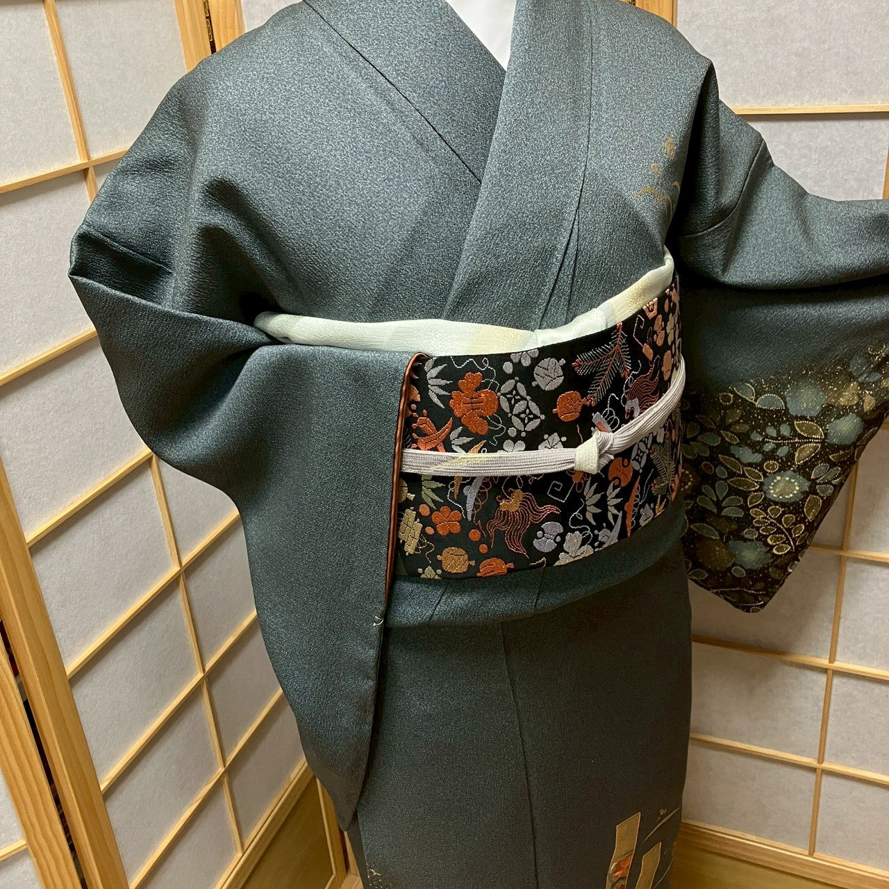7162# Japanese Kimono Vintage Womens Silk Fabric Robe Kimono only sold