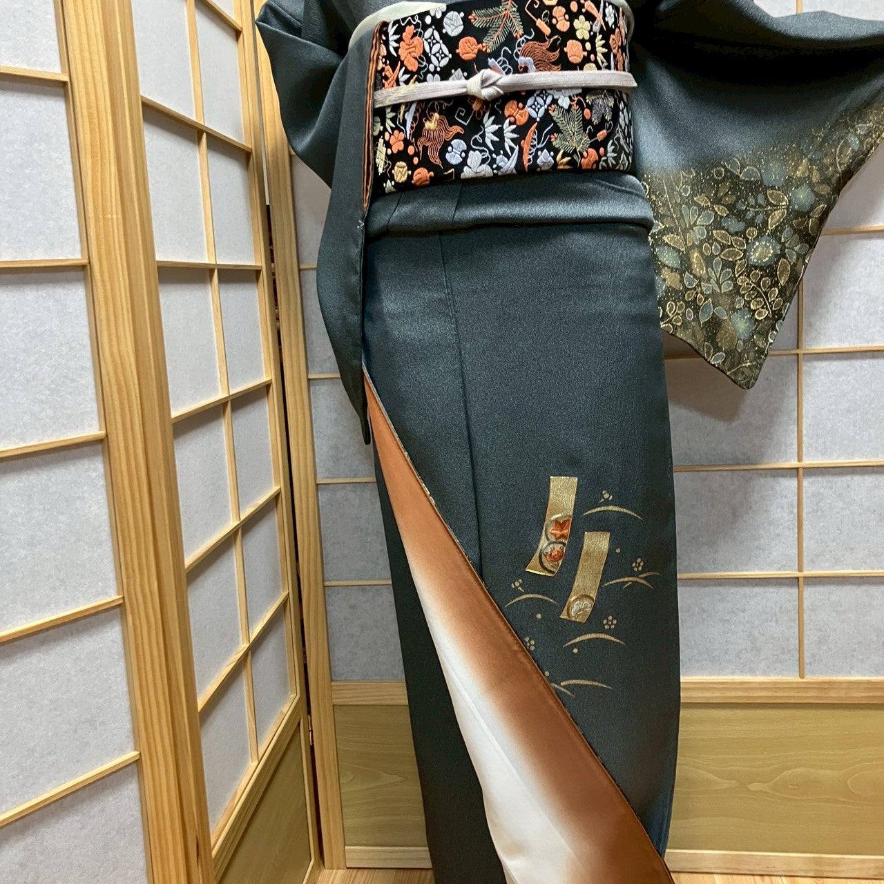 7162# Japanese Kimono Vintage Womens Silk Fabric Robe Kimono only sold