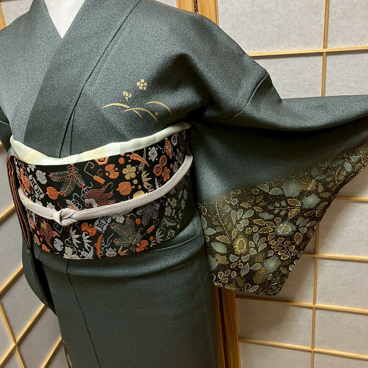 7162# Japanese Kimono Vintage Womens Silk Fabric Robe Kimono only sold