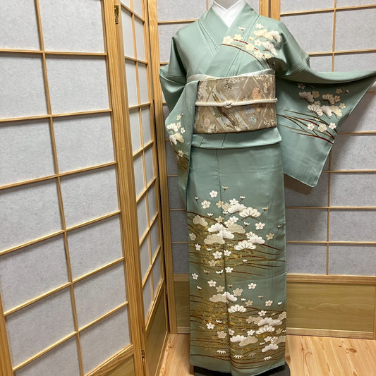 7151# Japanese Kimono Vintage Womens Silk Fabric Robe Kimono only sold