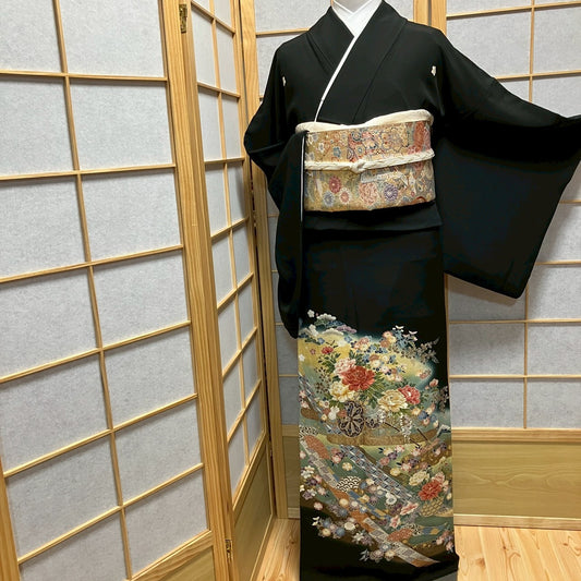 7152# Japanese Tomesode Kimono Vintage Womens Silk Fabric Robe Kimono only sold