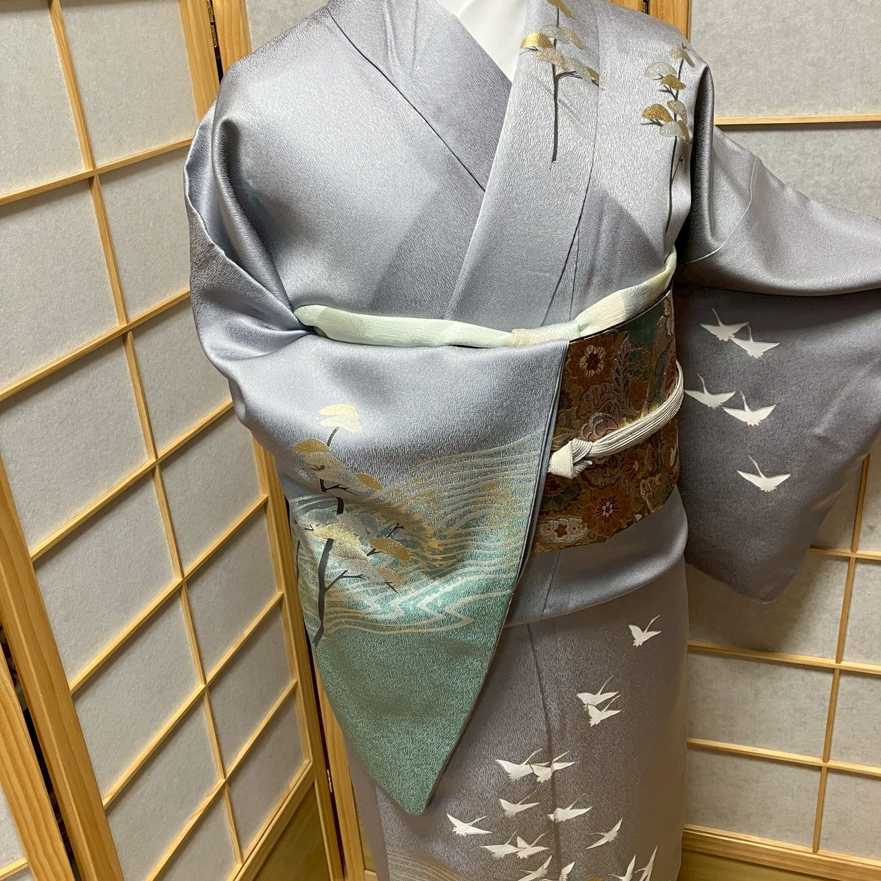 7154# Japanese Kimono Vintage Womens Silk Fabric Robe Kimono only sold