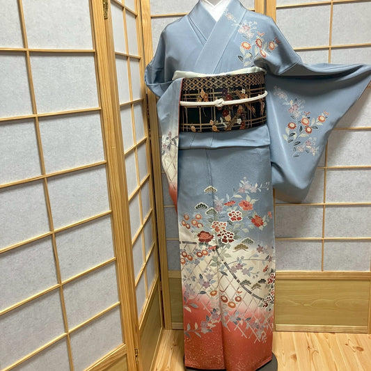 7156# Japanese Kimono Vintage Womens Silk Fabric Robe Kimono only sold