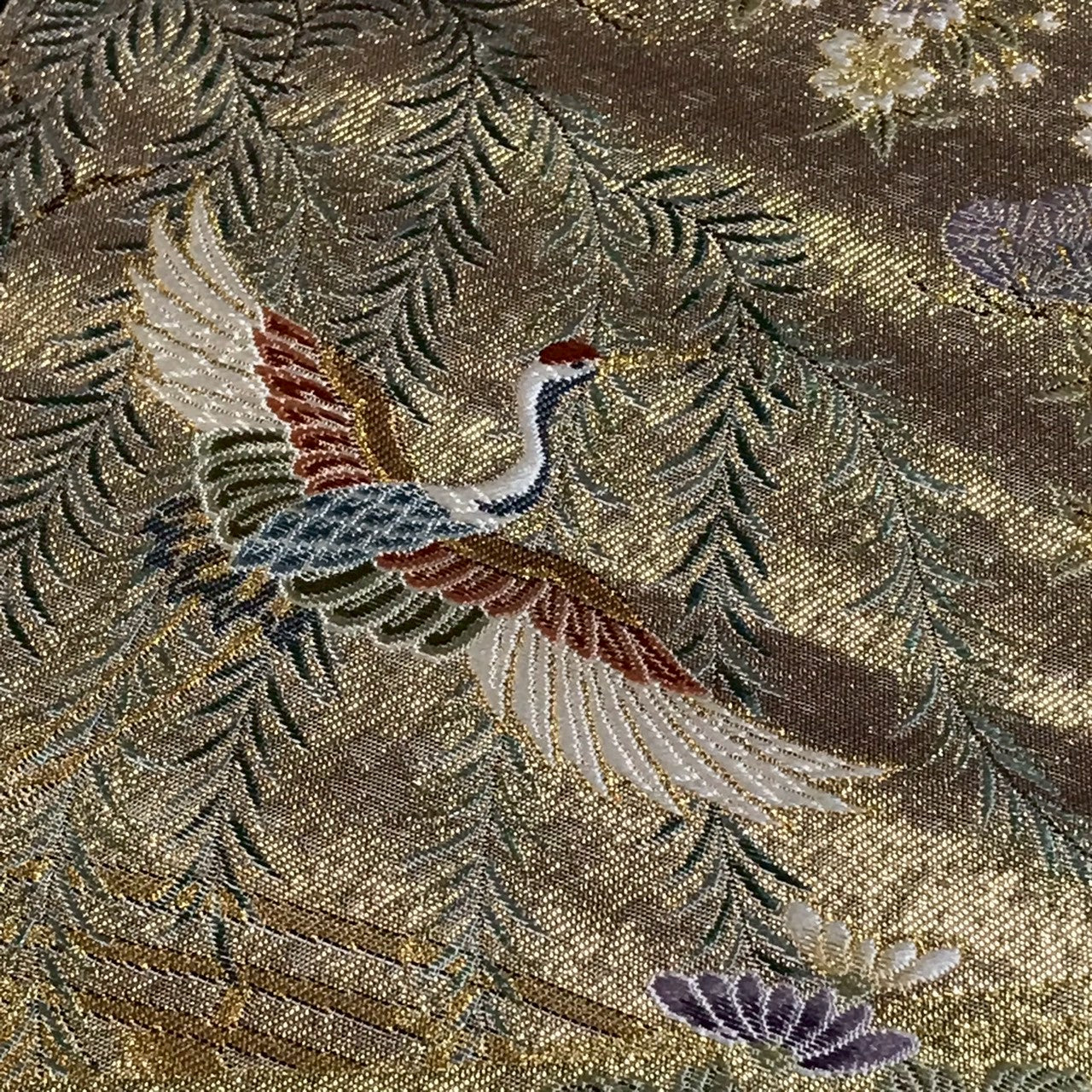 6799# Japanese Vintage Fukuro Obi Belt Kimono Fabric Silk Traditional Gold