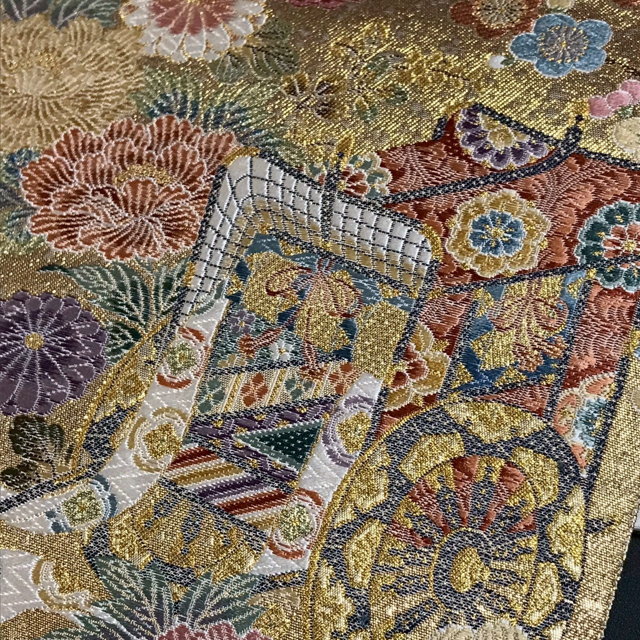 6799# Japanese Vintage Fukuro Obi Belt Kimono Fabric Silk Traditional Gold