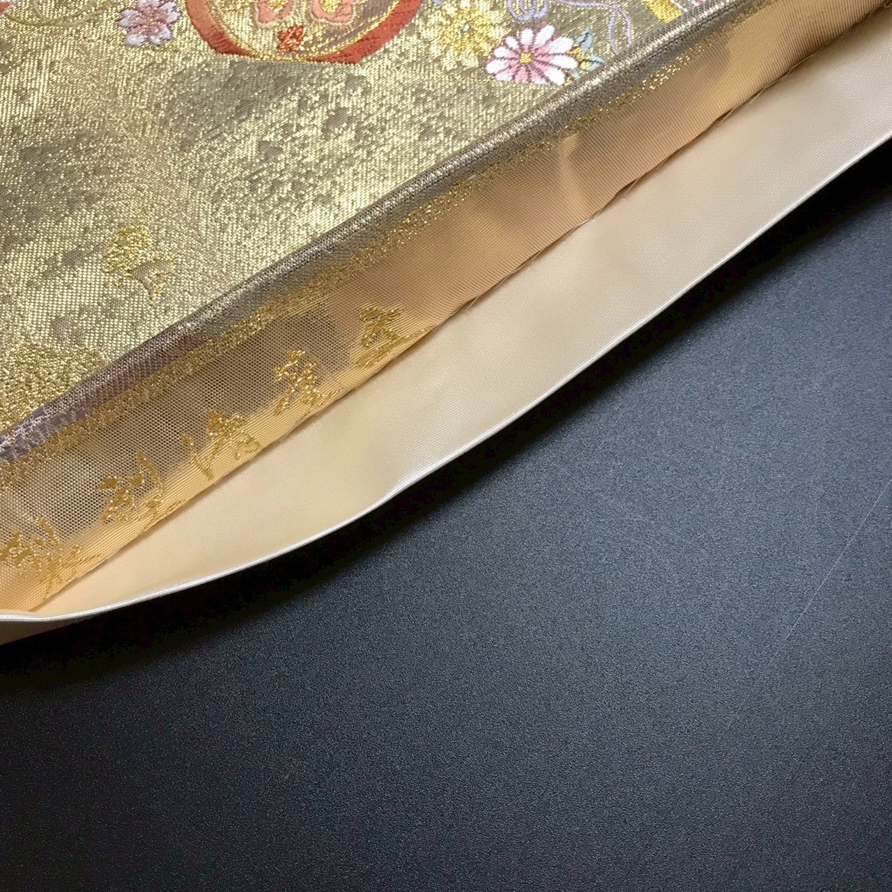 6799# Japanese Vintage Fukuro Obi Belt Kimono Fabric Silk Traditional Gold