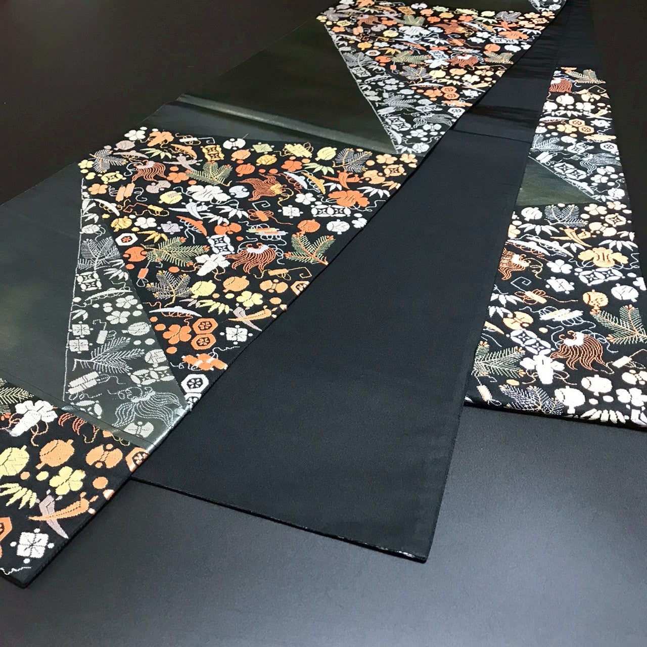 6800# Japanese Vintage Fukuro Obi Belt Kimono Fabric Silk Traditional Black