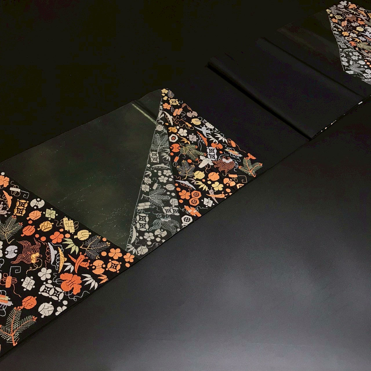 6800# Japanese Vintage Fukuro Obi Belt Kimono Fabric Silk Traditional Black