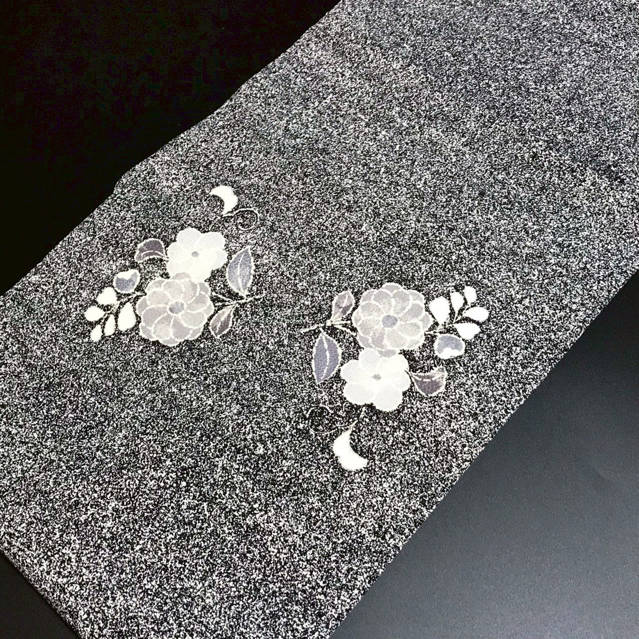 7081# Japanese Vintage Nagoya Obi Belt Kimono Fabric Silk Traditional black