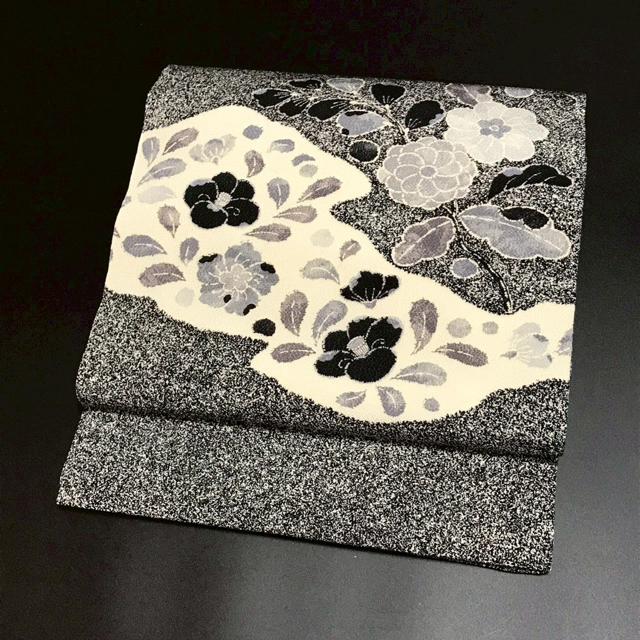 7081# Japanese Vintage Nagoya Obi Belt Kimono Fabric Silk Traditional black