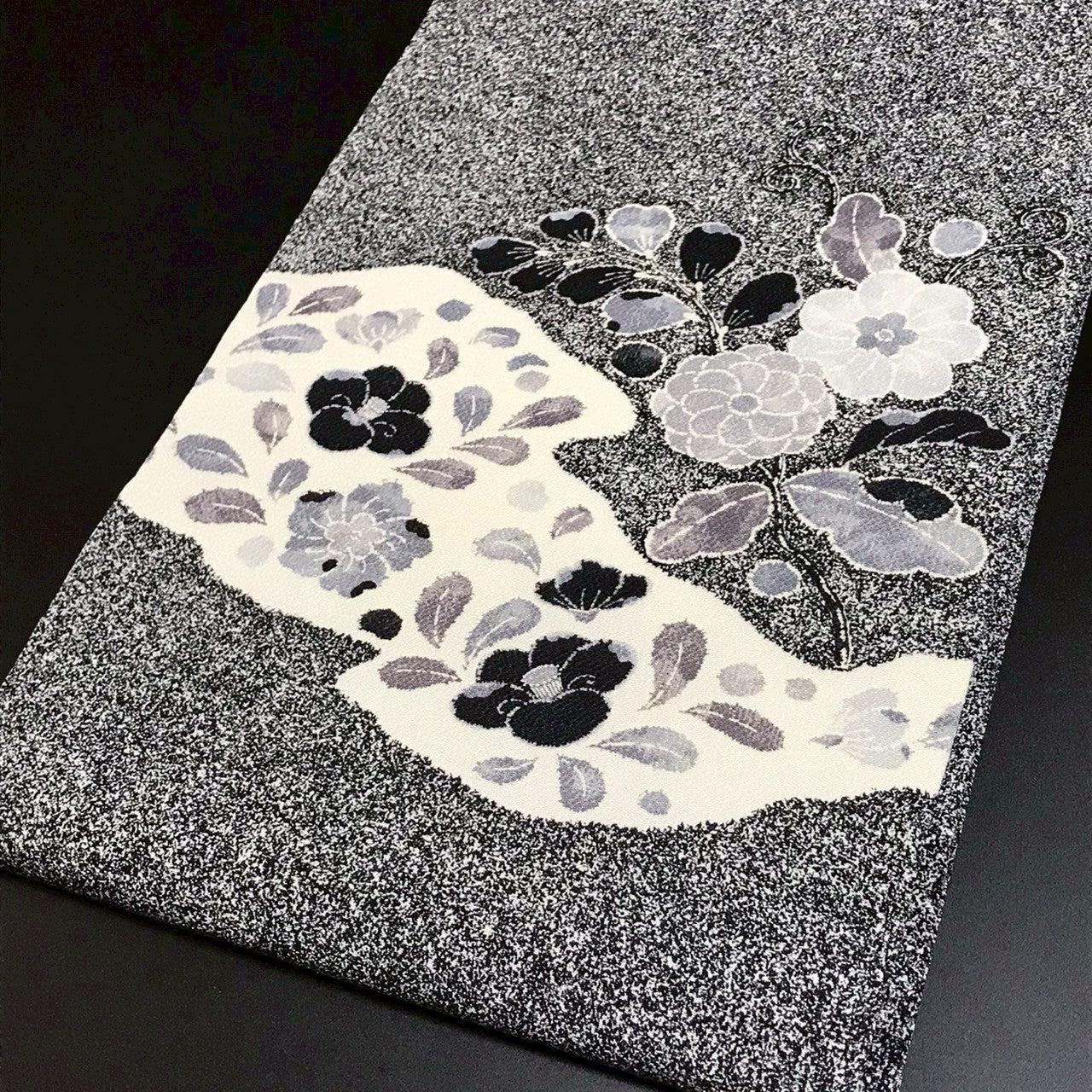 7081# Japanese Vintage Nagoya Obi Belt Kimono Fabric Silk Traditional black