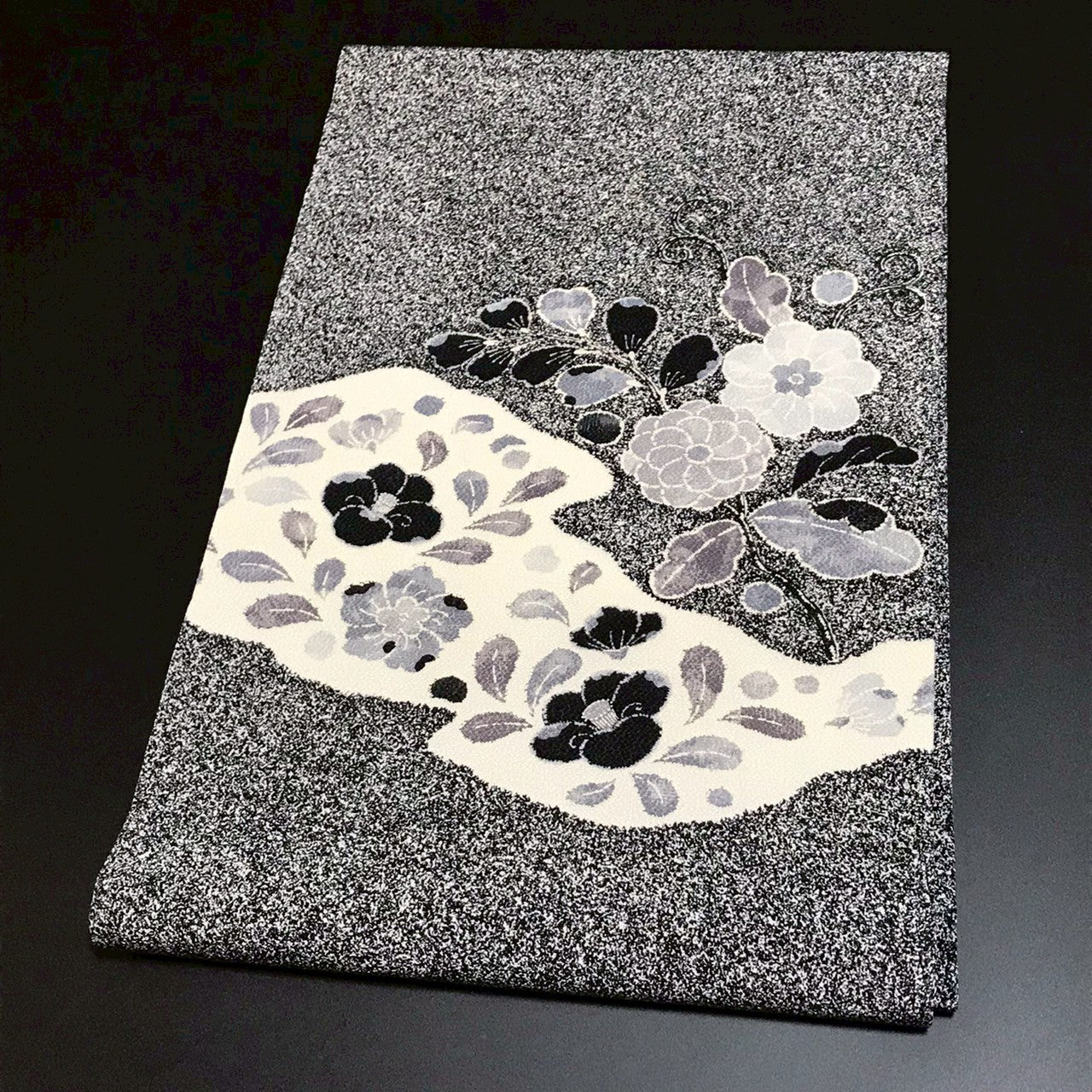 7081# Japanese Vintage Nagoya Obi Belt Kimono Fabric Silk Traditional black