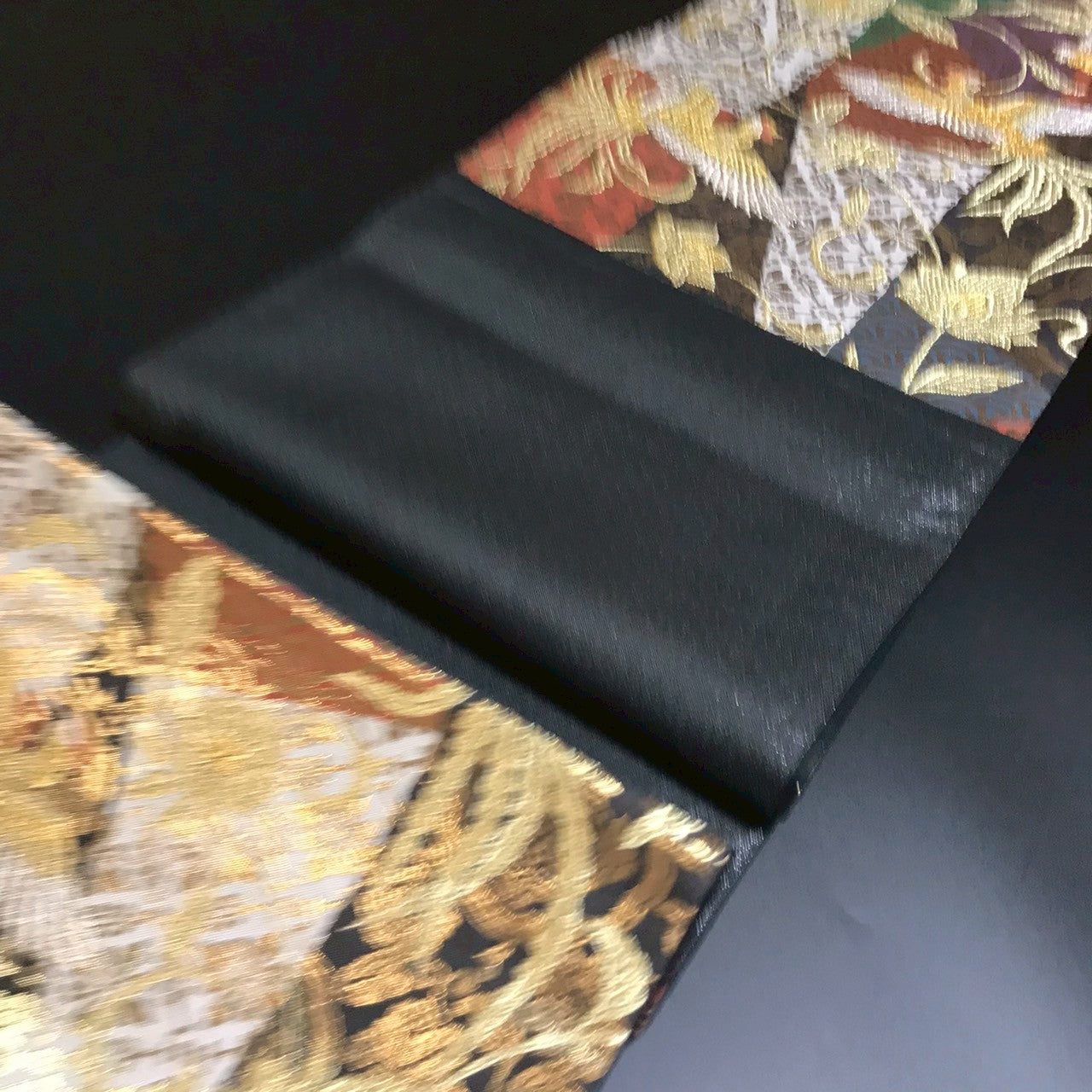 7083# Japanese Vintage Fukuro Obi Belt Kimono Fabric Silk Traditional Phoenix　