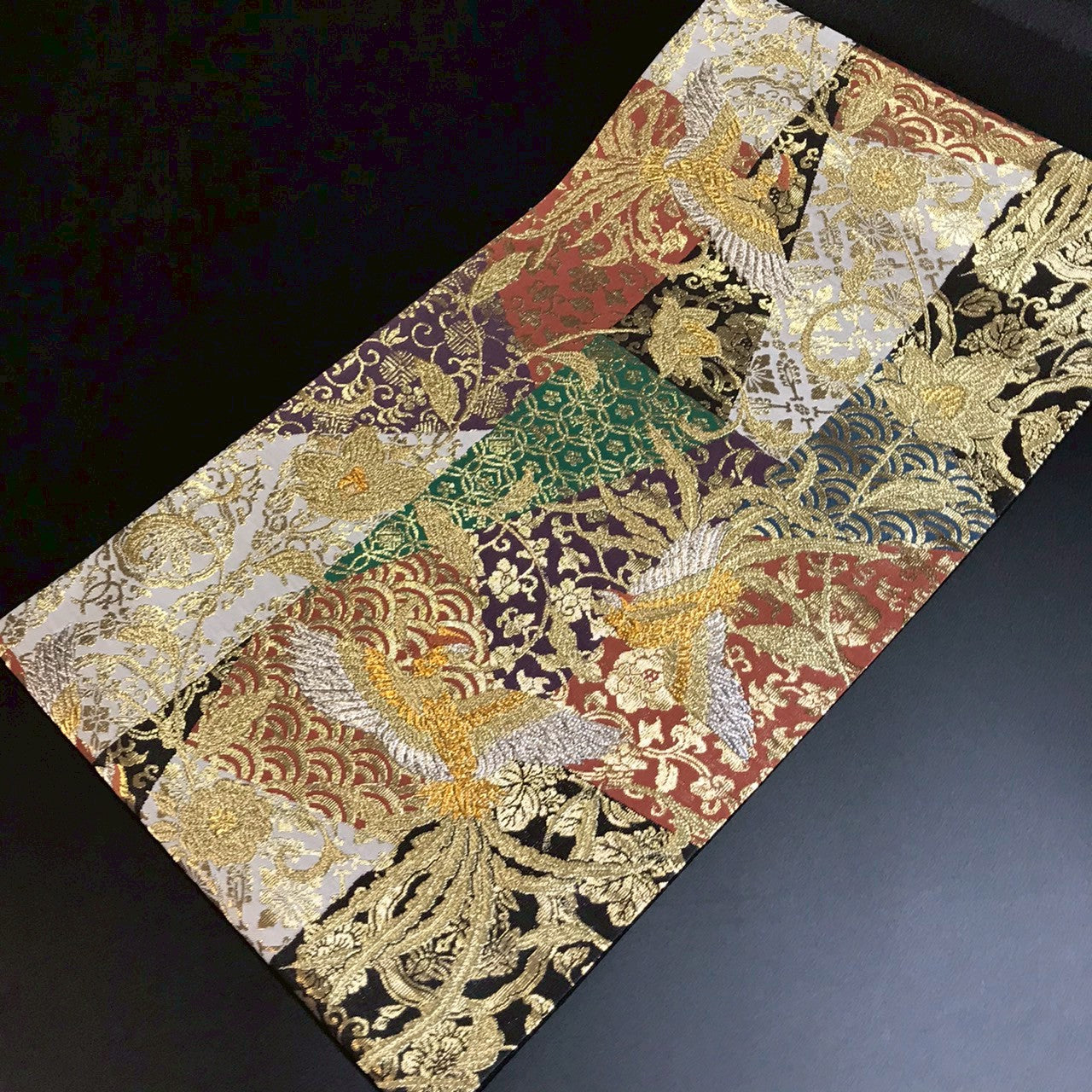 7083# Japanese Vintage Fukuro Obi Belt Kimono Fabric Silk Traditional Phoenix　