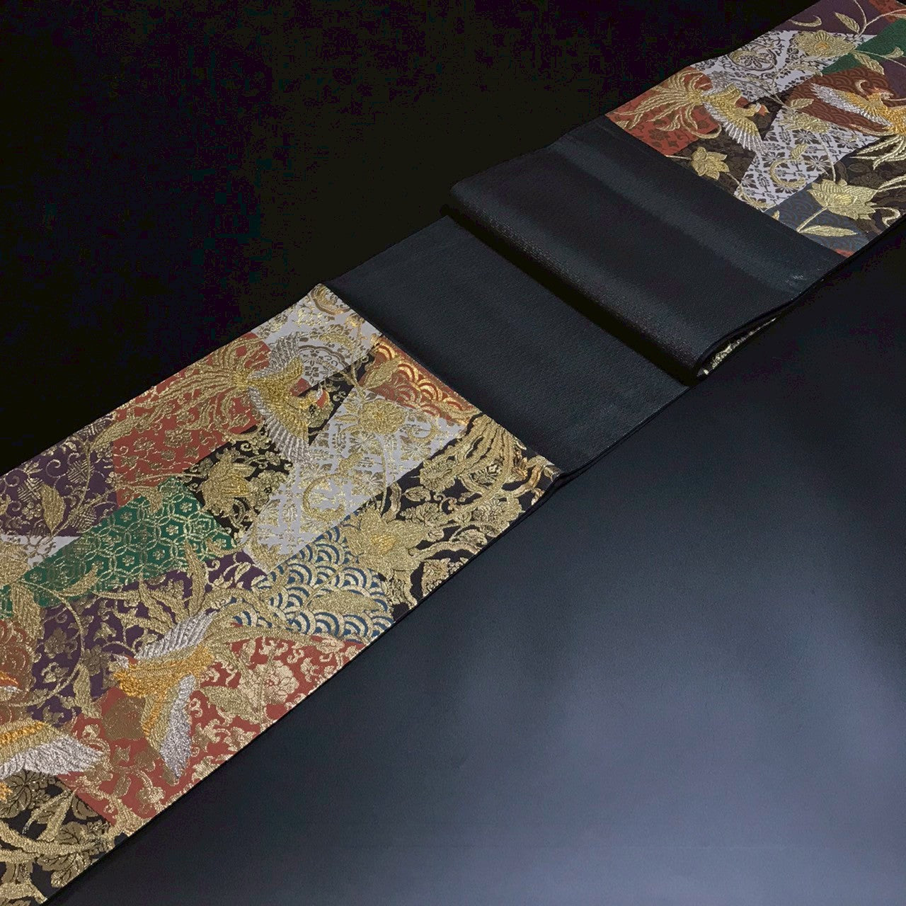 7083# Japanese Vintage Fukuro Obi Belt Kimono Fabric Silk Traditional Phoenix　