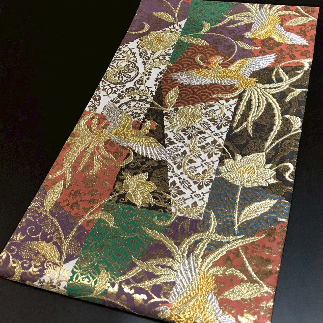 7083# Japanese Vintage Fukuro Obi Belt Kimono Fabric Silk Traditional Phoenix　