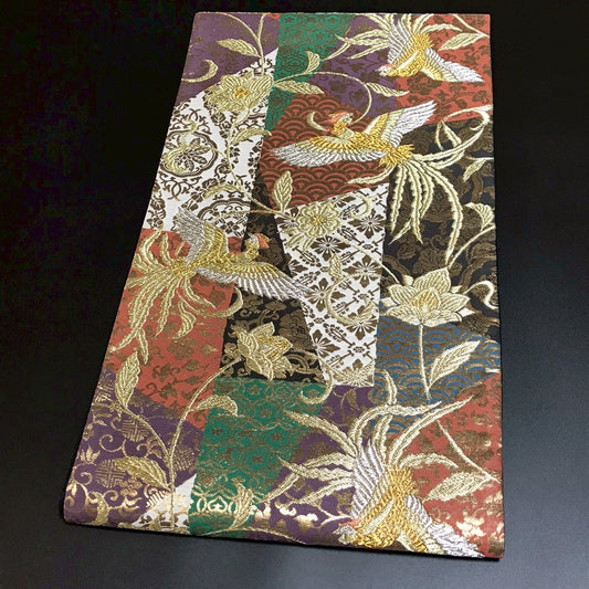 7083# Japanese Vintage Fukuro Obi Belt Kimono Fabric Silk Traditional Phoenix　