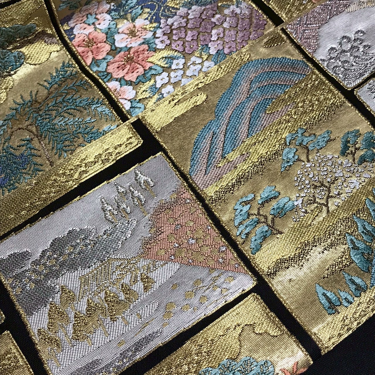 7086# Japanese Vintage Fukuro Obi Belt Kimono Fabric Silk Traditional Black